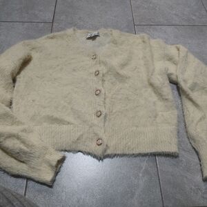 Cream Fuzzy Button-Up Cardigan Size Small